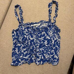 Zara blue and white floral tank top blouse